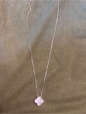 Silver Necklace with Pink Clover Pendant